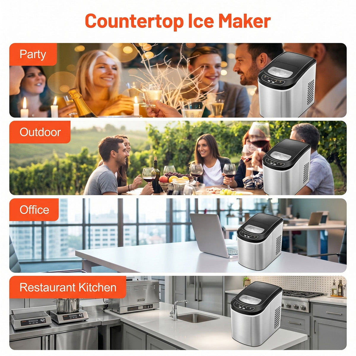 FrosTikox Compact Countertop Ice Maker Machine with 33lbs Daily Output