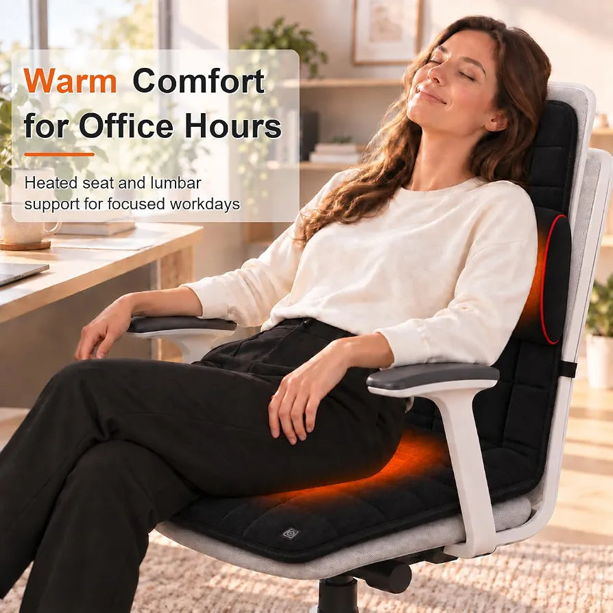 Melissa Heated Office Chair Cushion with Adjustable Lumbar Support and Ergonomic Design