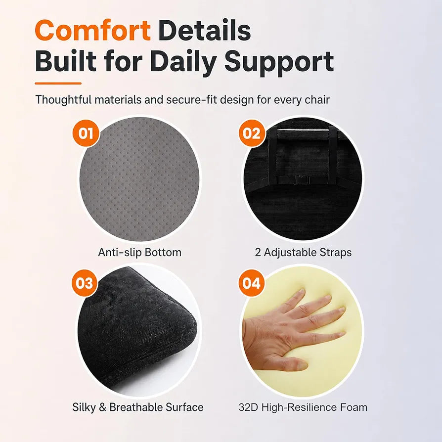 Melissa Heated Office Chair Cushion with Adjustable Lumbar Support and Ergonomic Design