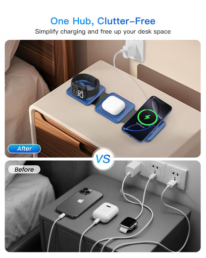 3 in 1 Charging Station, Foldable Magnetic Wireless Charger for iPhone & Watch