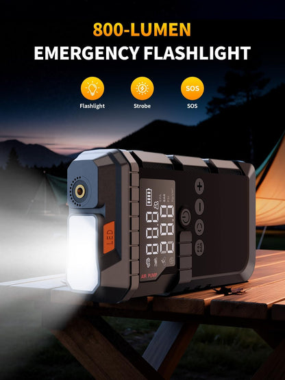6000A Portable Battery Jump Starter with Air Compressor for Car