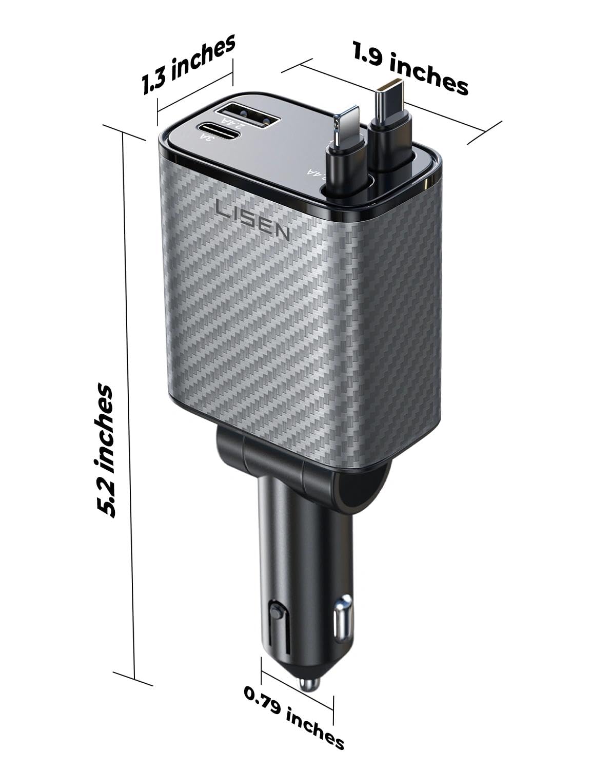 LISEN Retractable Car Charger, 84W Car Charger USB C Fast Charge,4 in 1