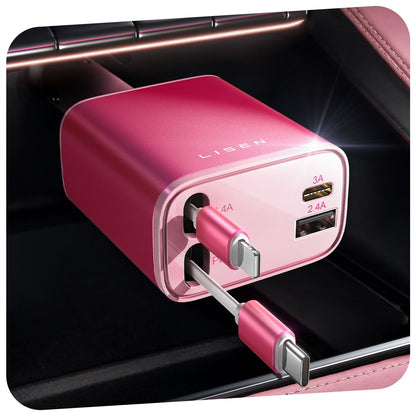 LISEN Retractable Car Charger, 84W Car Charger USB C Fast Charge,4 in 1