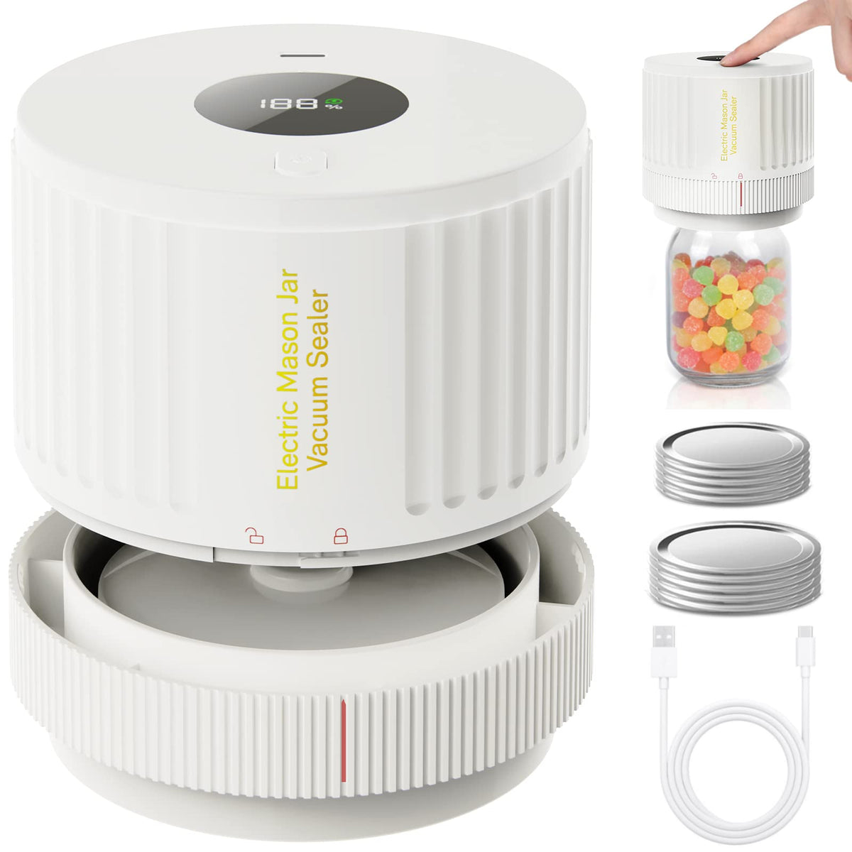 LOVE MOMENT Electric Mason Jar Vacuum Sealer Kit with One Touch Auto-Pause