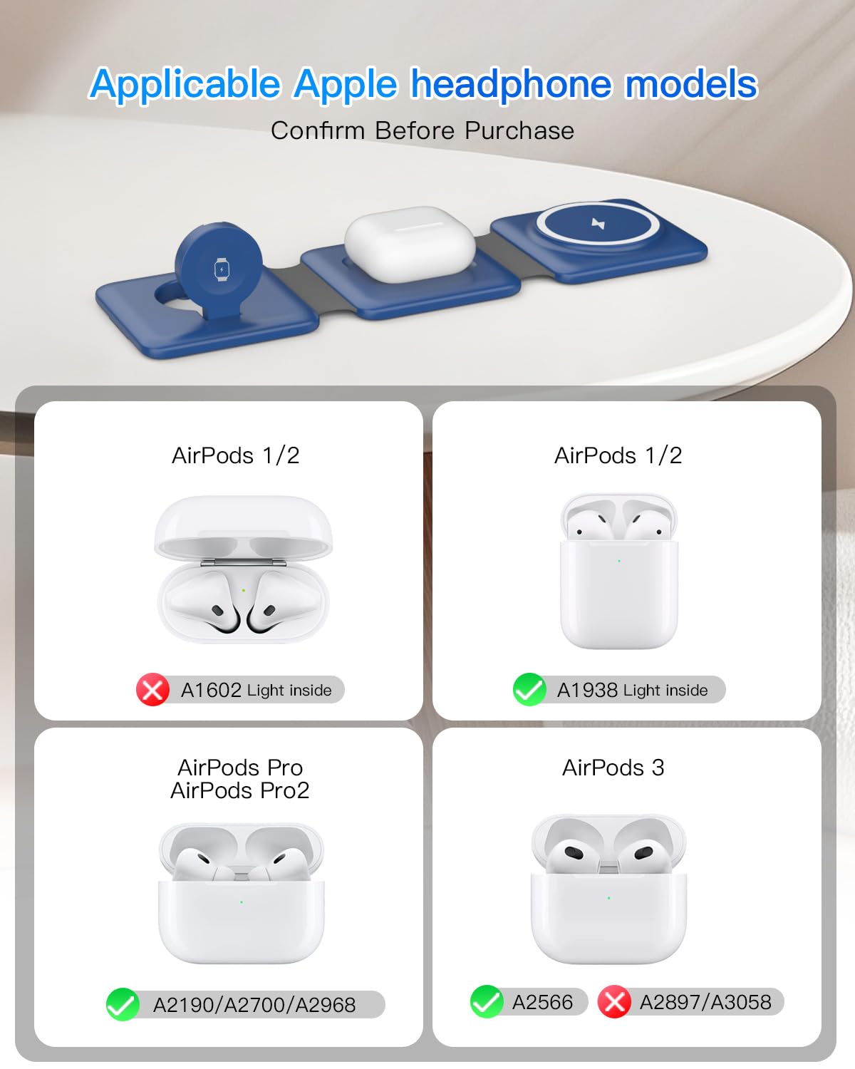 3 in 1 Charging Station, Foldable Magnetic Wireless Charger for iPhone & Watch