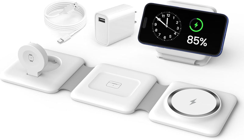 Charging Station for Apple Multiple Devices - 3 in 1 Foldable Magnetic Wireless Charger Dock - Travel Charging Pad for iPhone 17 16 15 14 13 12 Pro Max Plus Watch & Airpods