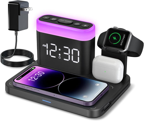5 in 1 Wireless Charging Station with Alarm Clock & Night Light