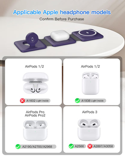 3 in 1 Charging Station, Foldable Magnetic Wireless Charger for iPhone & Watch
