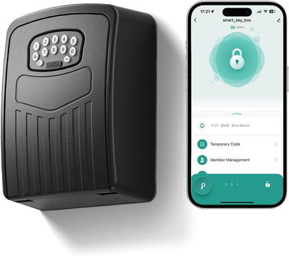 Smart Key Lock Box, Bluetooth App & Code, Wall Mount Key Safe