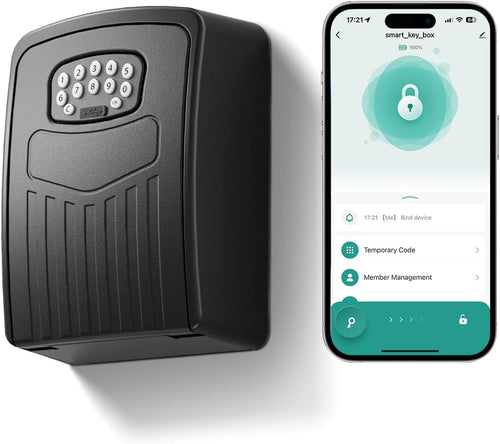 Smart Key Lock Box, Bluetooth App & Code, Wall Mount Key Safe