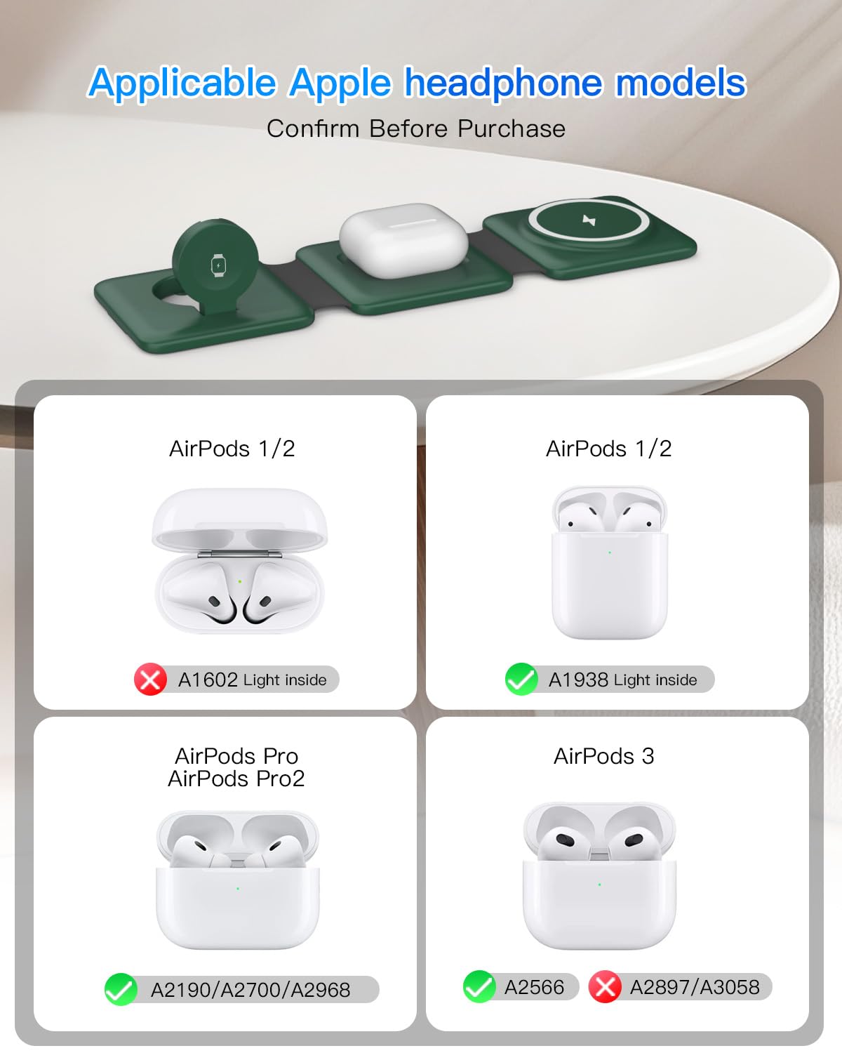 3 in 1 Charging Station, Foldable Magnetic Wireless Charger for iPhone & Watch