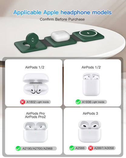 3 in 1 Charging Station, Foldable Magnetic Wireless Charger for iPhone & Watch
