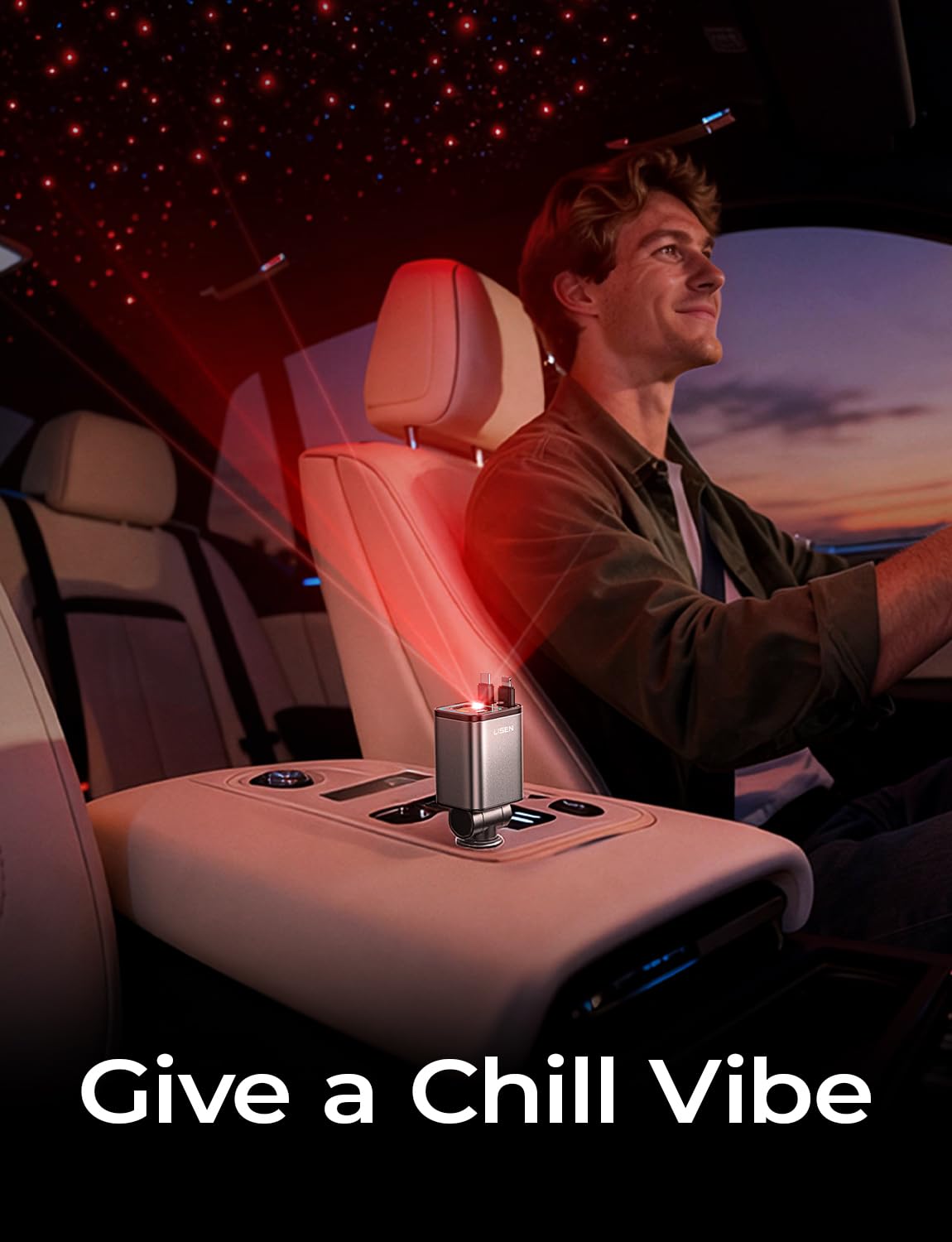 LISEN Retractable Car Charger, 84W Car Charger USB C Fast Charge,4 in 1