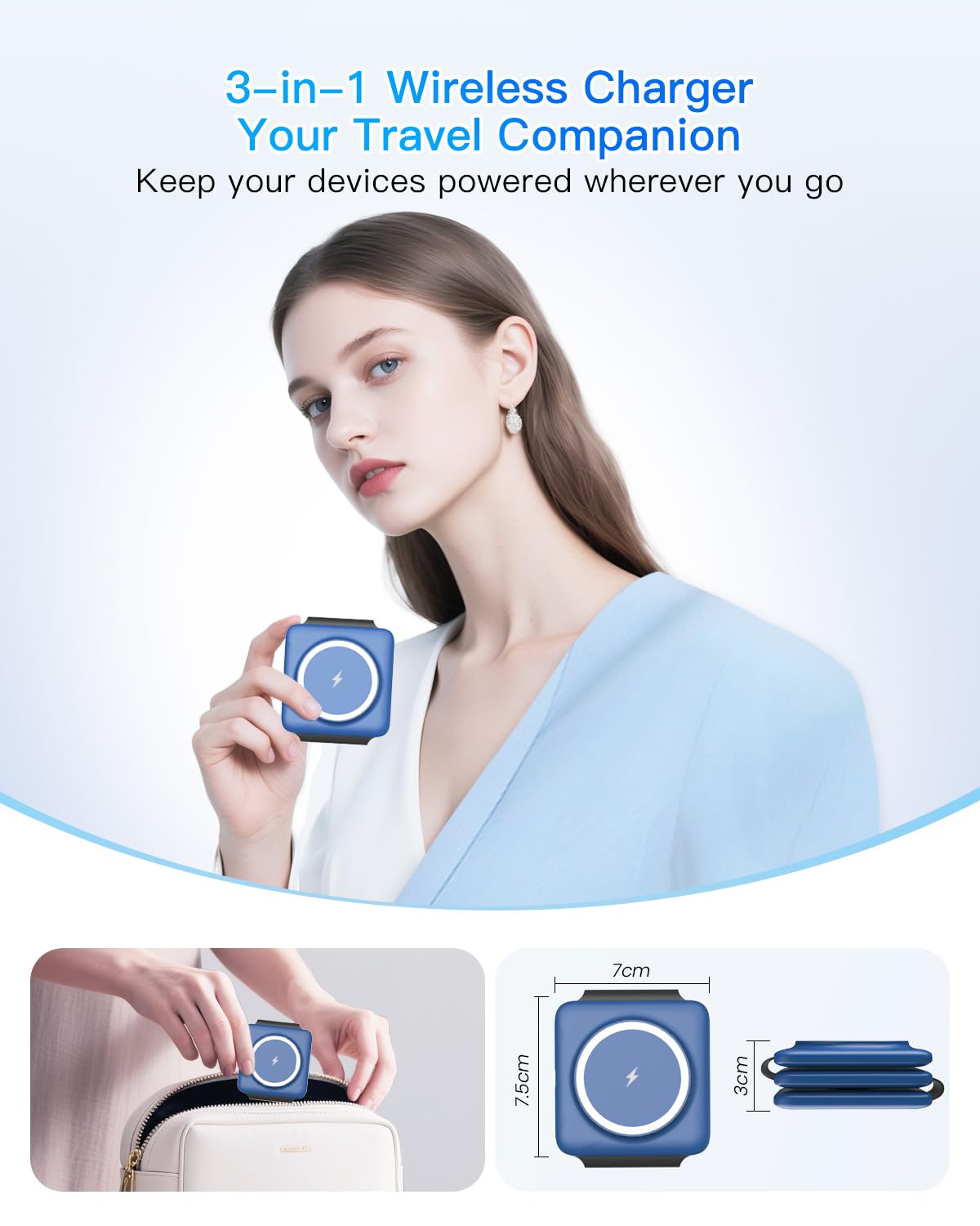 3 in 1 Charging Station, Foldable Magnetic Wireless Charger for iPhone & Watch