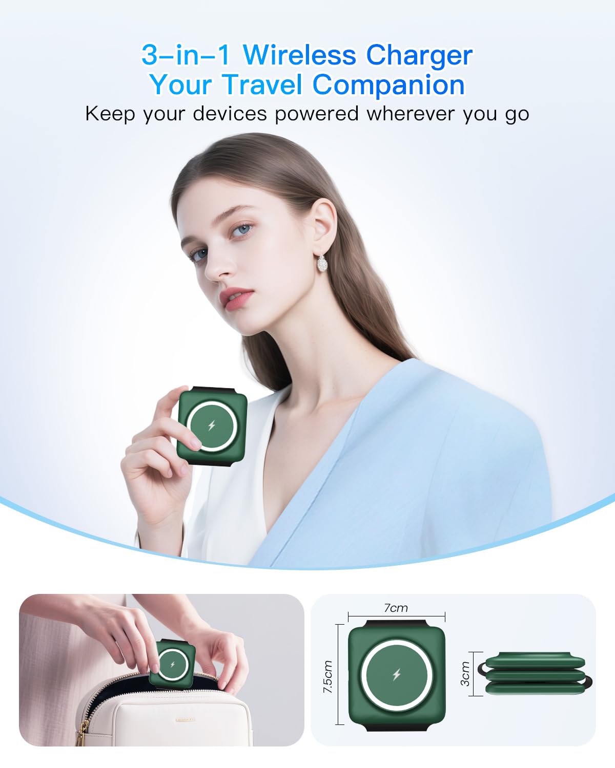3 in 1 Charging Station, Foldable Magnetic Wireless Charger for iPhone & Watch