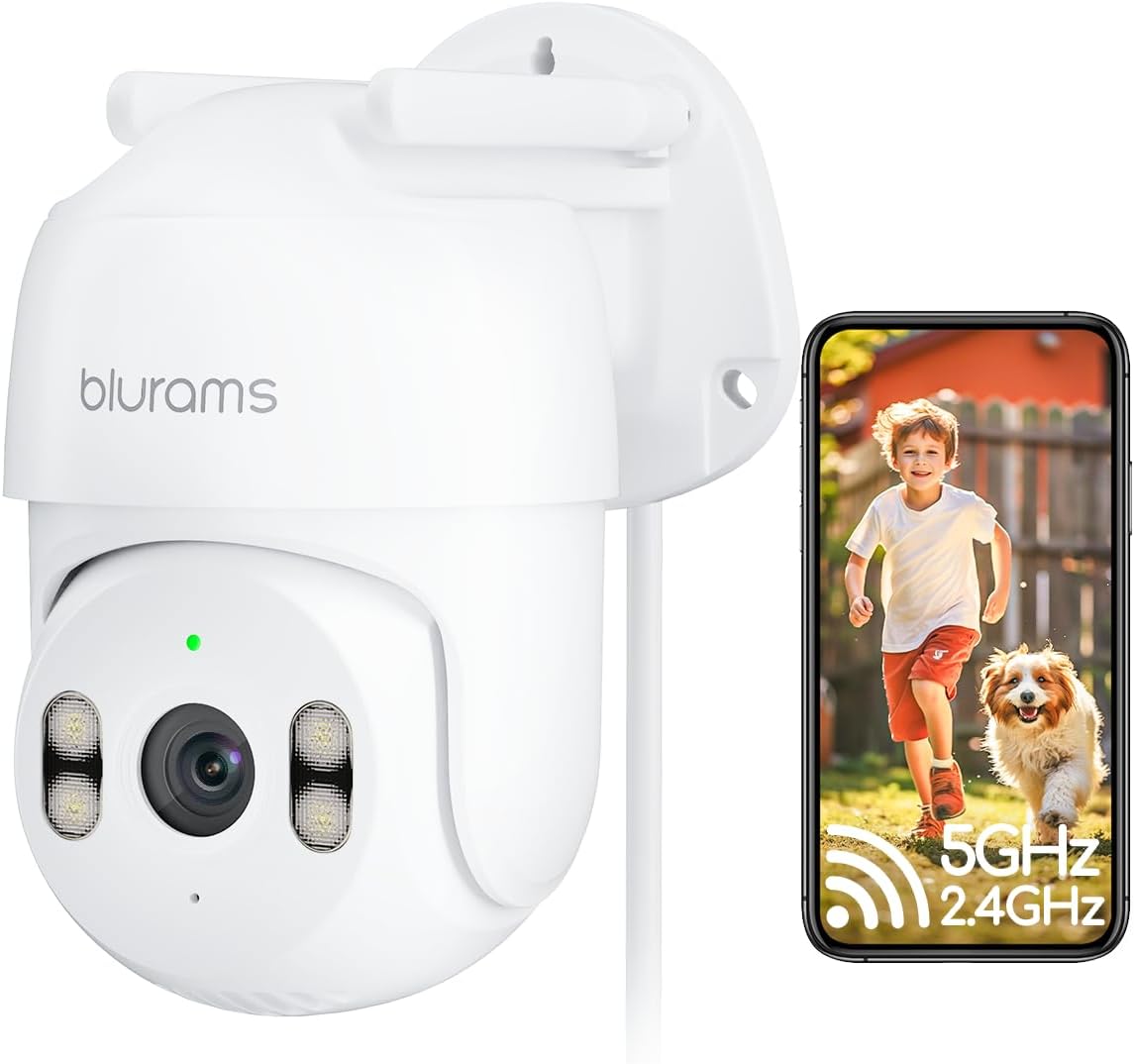 Outdoor Security Camera 2K Wired, 360° Pan Tilt, Color Night Vision