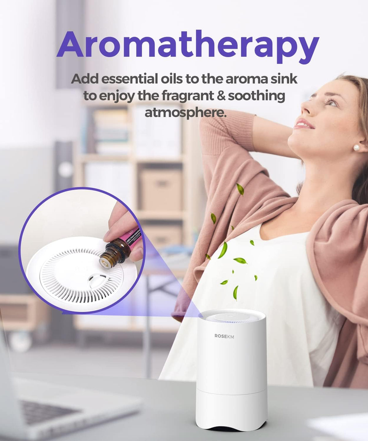ROSEKM Small Air Purifier for Bedroom & Desk, 50 Sq Ft, H13 HEPA, White