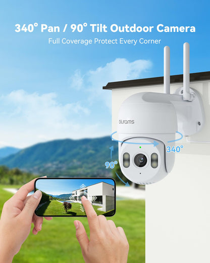 Outdoor Security Camera 2K Wired, 360° Pan Tilt, Color Night Vision