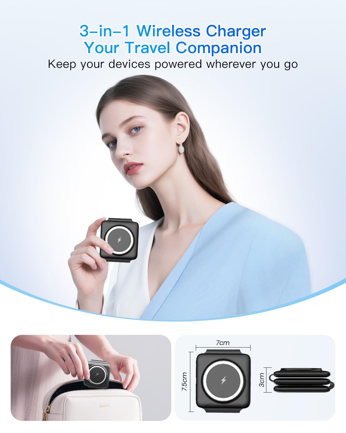 3 in 1 Charging Station, Foldable Magnetic Wireless Charger for iPhone & Watch