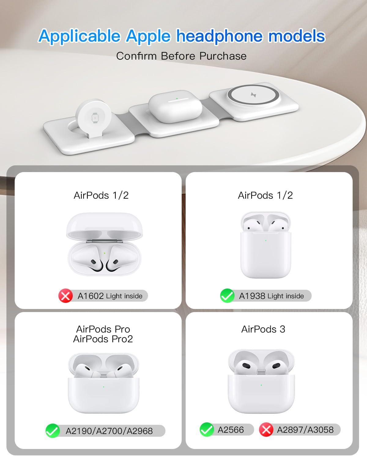 3 in 1 Charging Station, Foldable Magnetic Wireless Charger for iPhone & Watch