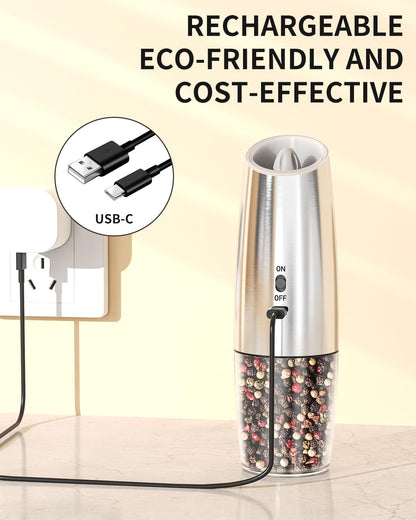 Electric Salt and Pepper Grinder Set, Gravity Rechargeable with LED