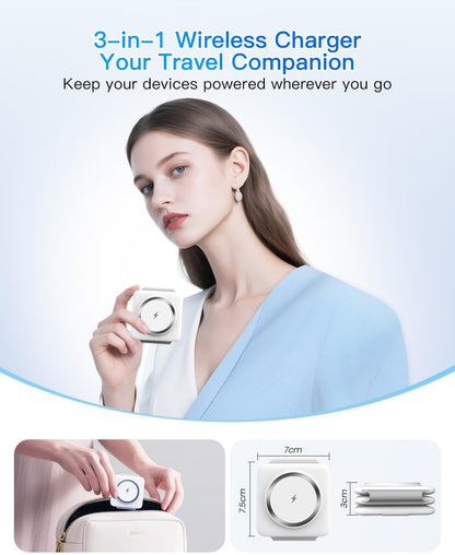 3 in 1 Charging Station, Foldable Magnetic Wireless Charger for iPhone & Watch