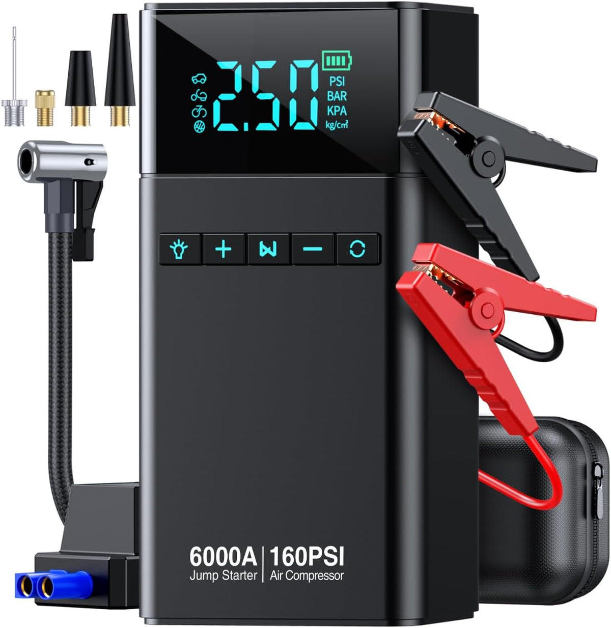 6000A Portable Car Battery Jump Starter with Air Compressor 160PSI