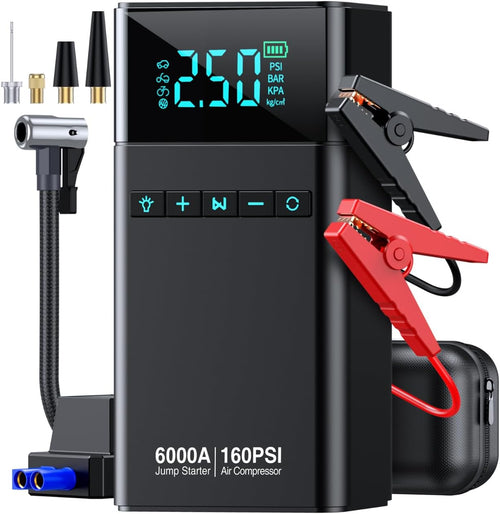 6000A Portable Car Battery Jump Starter with Air Compressor 160PSI