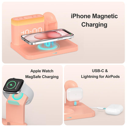 5 in 1 Wireless Charging Station with Alarm Clock & Night Light