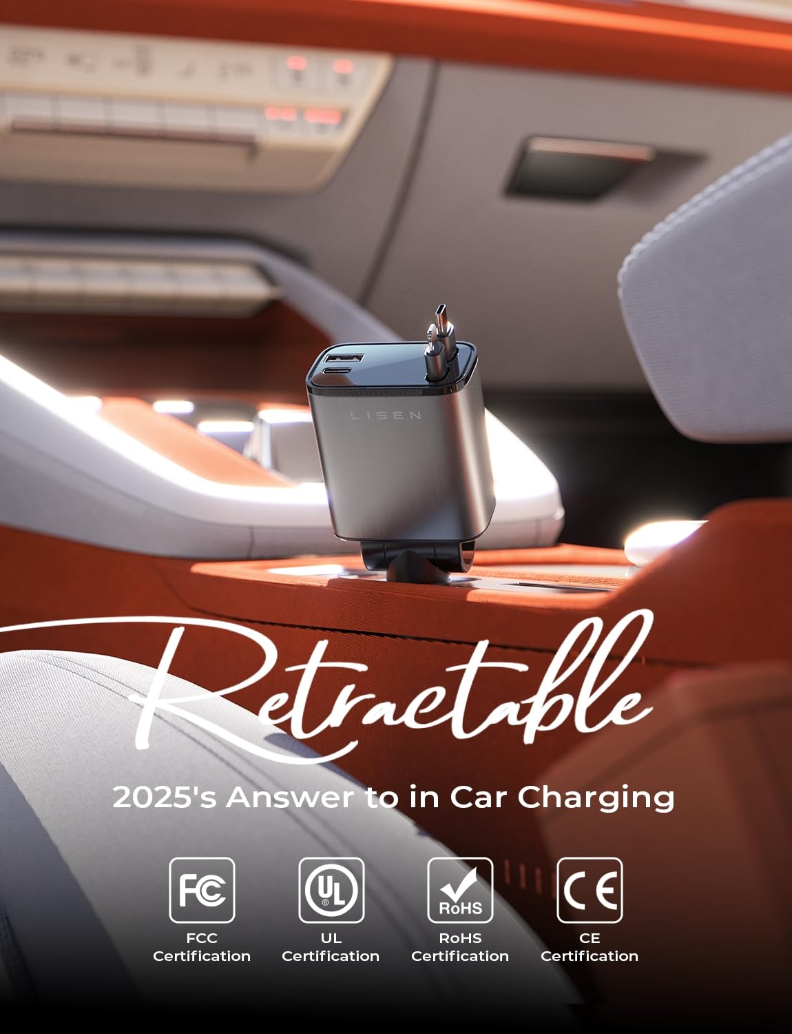 LISEN Retractable Car Charger, 84W Car Charger USB C Fast Charge,4 in 1