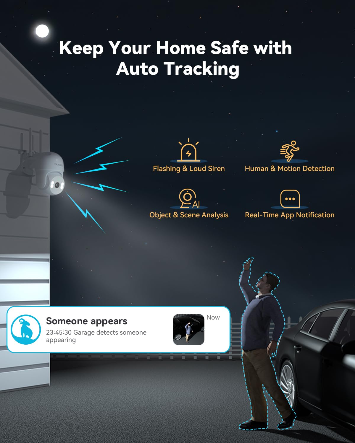 Outdoor Security Camera 2K Wired, 360° Pan Tilt, Color Night Vision