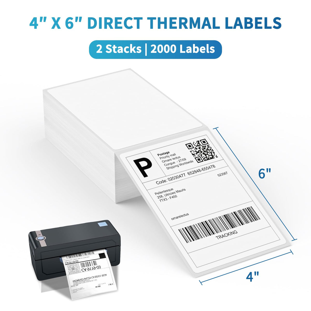 9527 Product Fanfold 4 x 6 Direct Thermal Labels White Perforated Shipping Labels, 500pcs per Stack,1 Stack