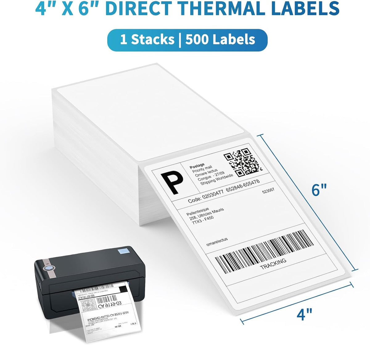4x6 Thermal Shipping Labels, 500 Fanfold Perforated Labels
