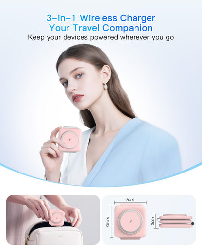 3 in 1 Charging Station, Foldable Magnetic Wireless Charger for iPhone & Watch