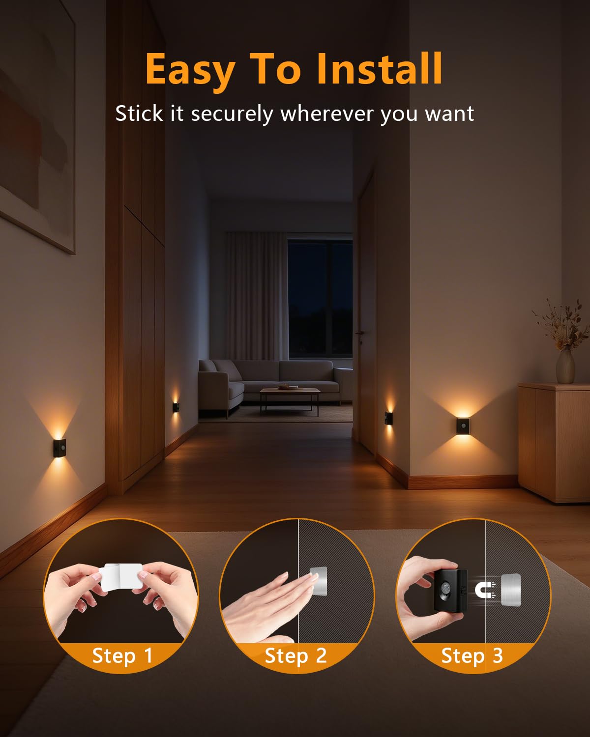 Motion Sensor Stair Lights Indoor, Rechargeable Magnetic Night Lights