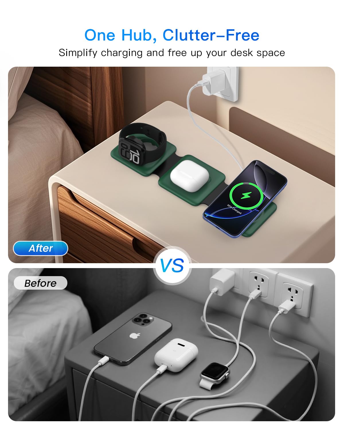 Charging Station for Apple Multiple Devices - 3 in 1 Foldable Magnetic Wireless Charger Dock - Travel Charging Pad for iPhone 17 16 15 14 13 12 Pro Max Plus Watch & Airpods