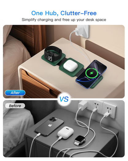 3 in 1 Charging Station, Foldable Magnetic Wireless Charger for iPhone & Watch