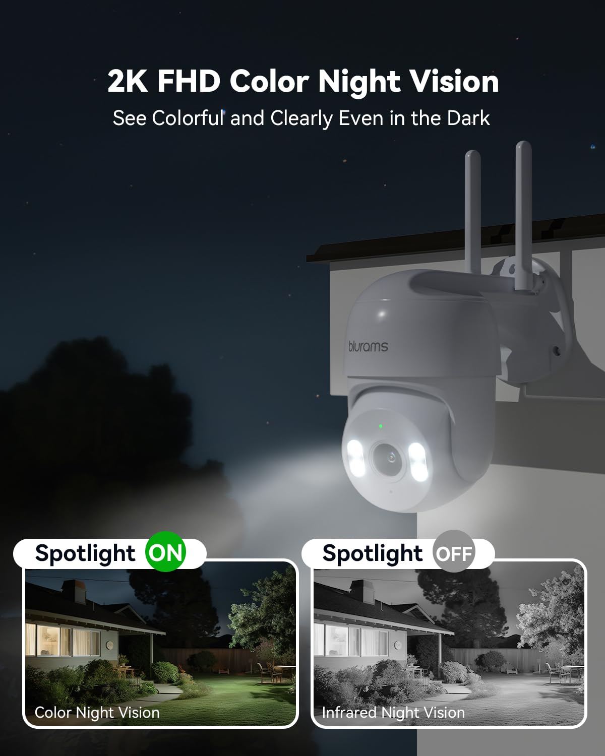 Outdoor Security Camera 2K Wired, 360° Pan Tilt, Color Night Vision