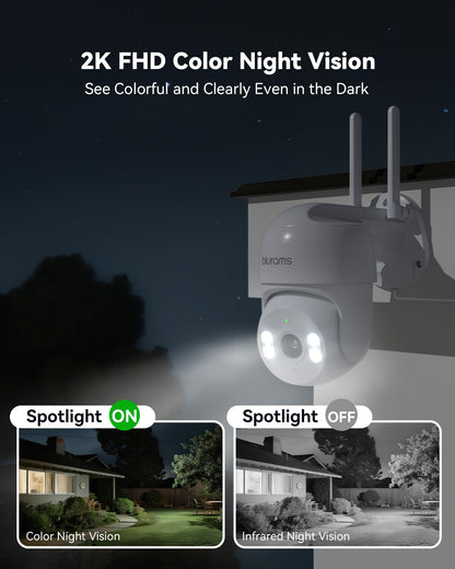 Outdoor Security Camera 2K Wired, 360° Pan Tilt, Color Night Vision