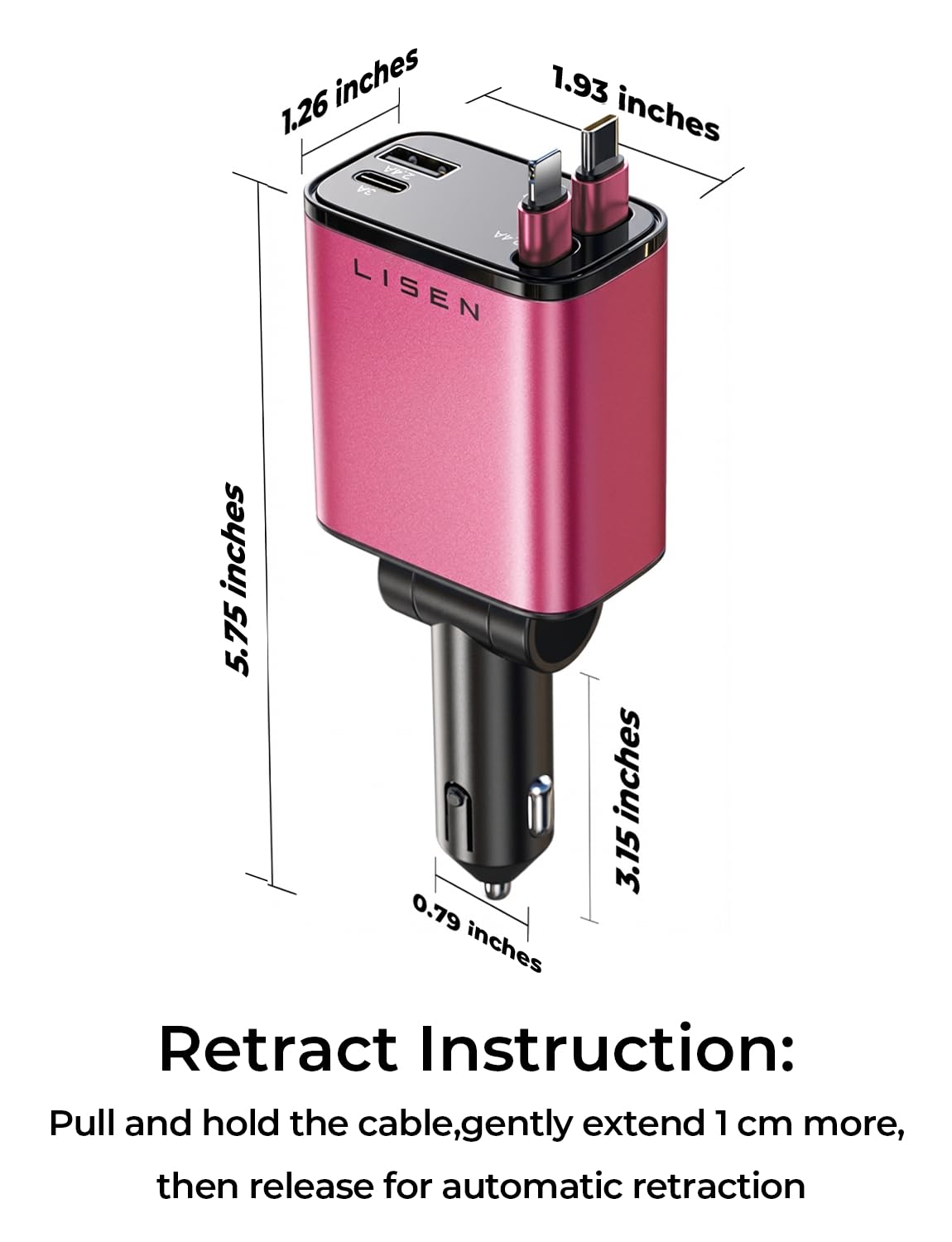 LISEN Retractable Car Charger, 84W Car Charger USB C Fast Charge,4 in 1