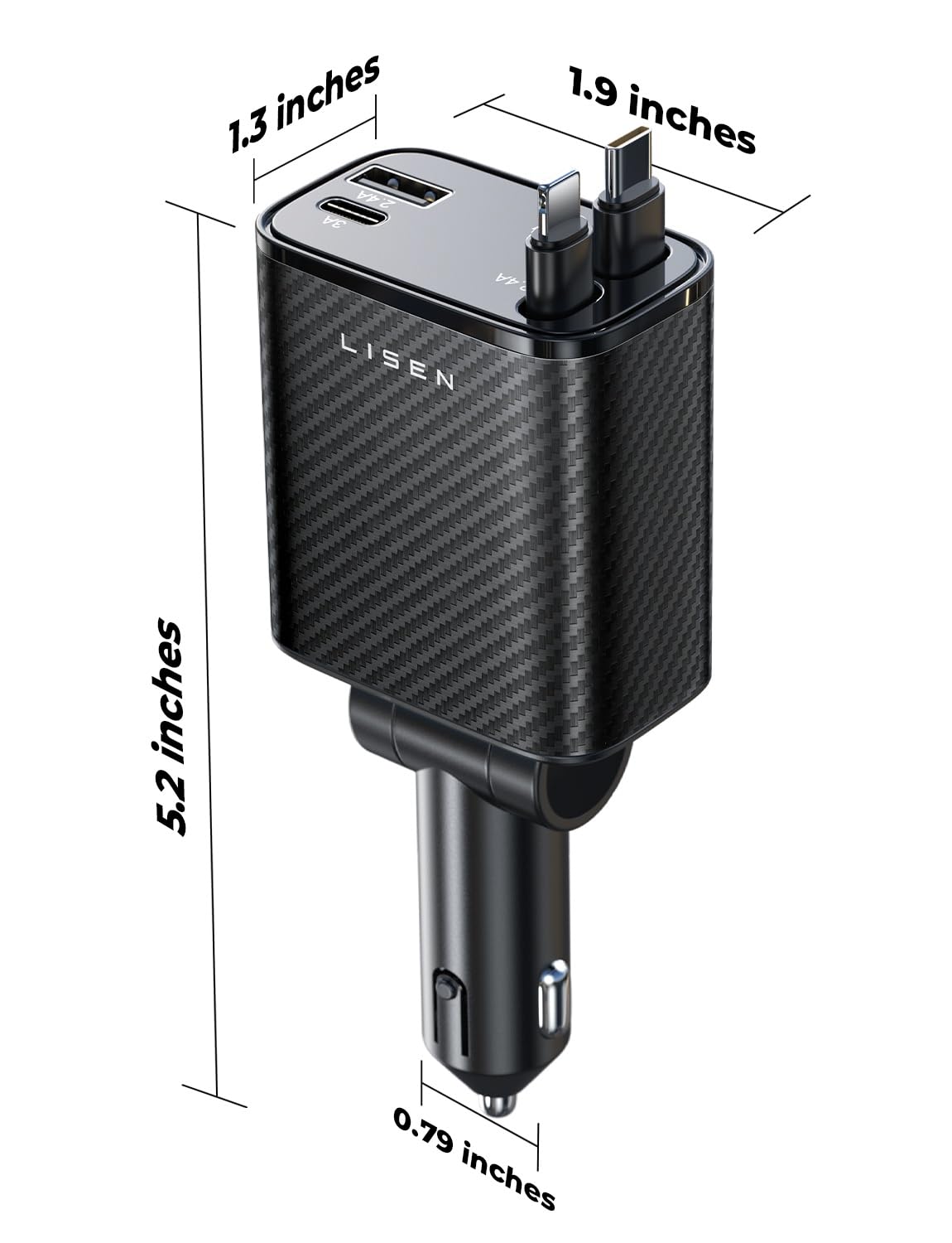 LISEN Retractable Car Charger, 84W Car Charger USB C Fast Charge,4 in 1