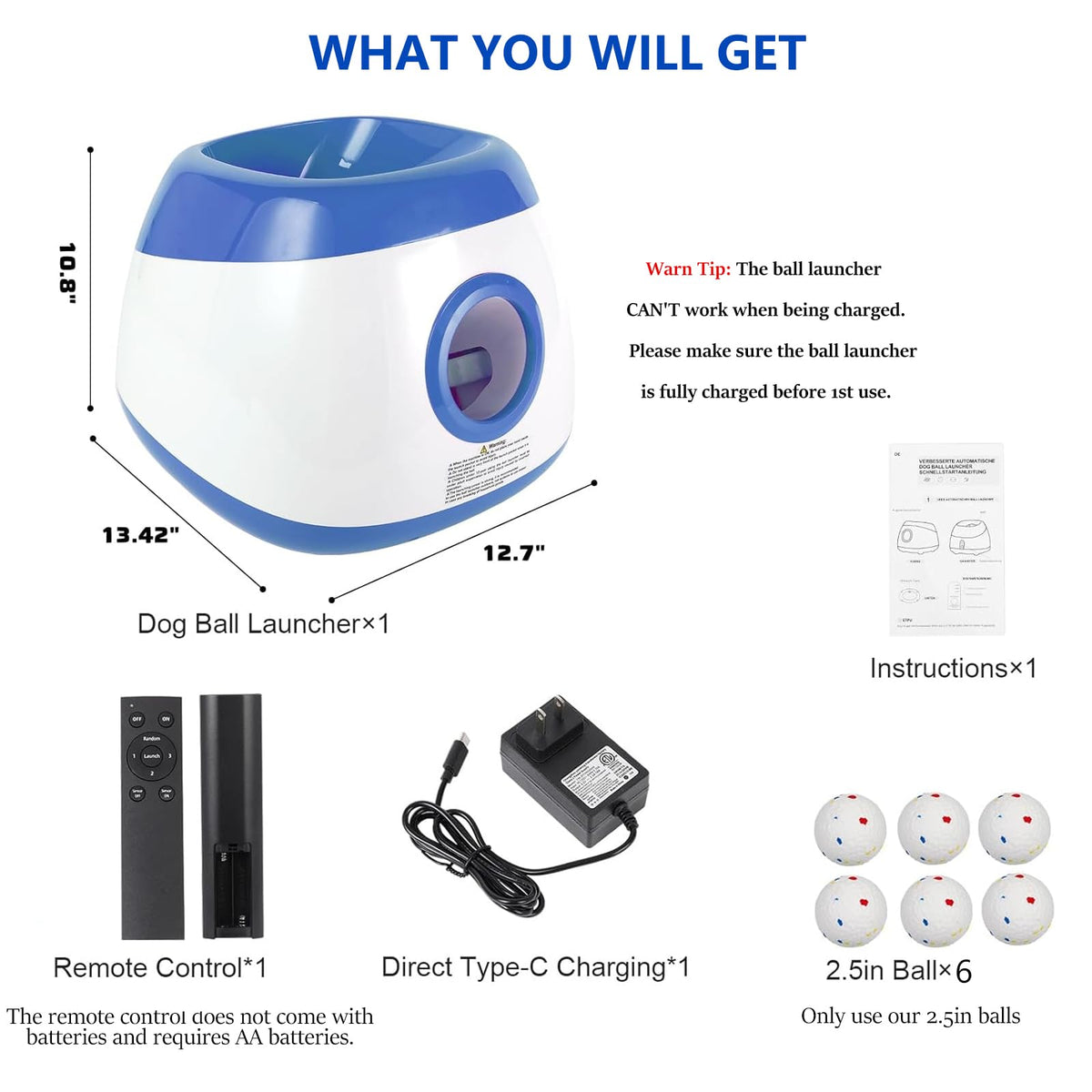 Automatic Ball Launcher for Dogs, 3 Distances 20-45ft, 6 Balls Included