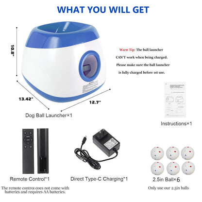 Automatic Ball Launcher for Dogs, 3 Distances 20-45ft, 6 Balls Included