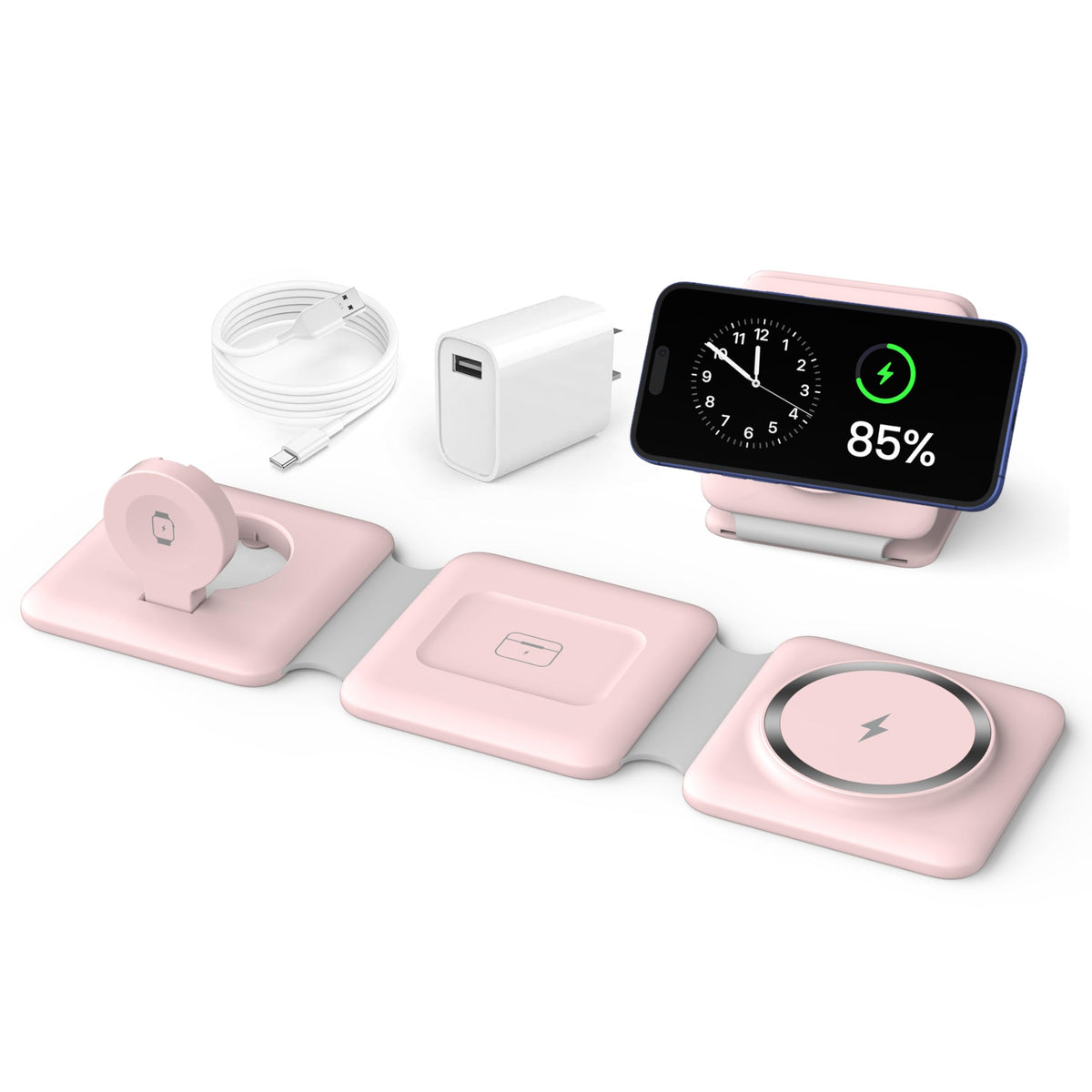 3 in 1 Charging Station, Foldable Magnetic Wireless Charger for iPhone & Watch