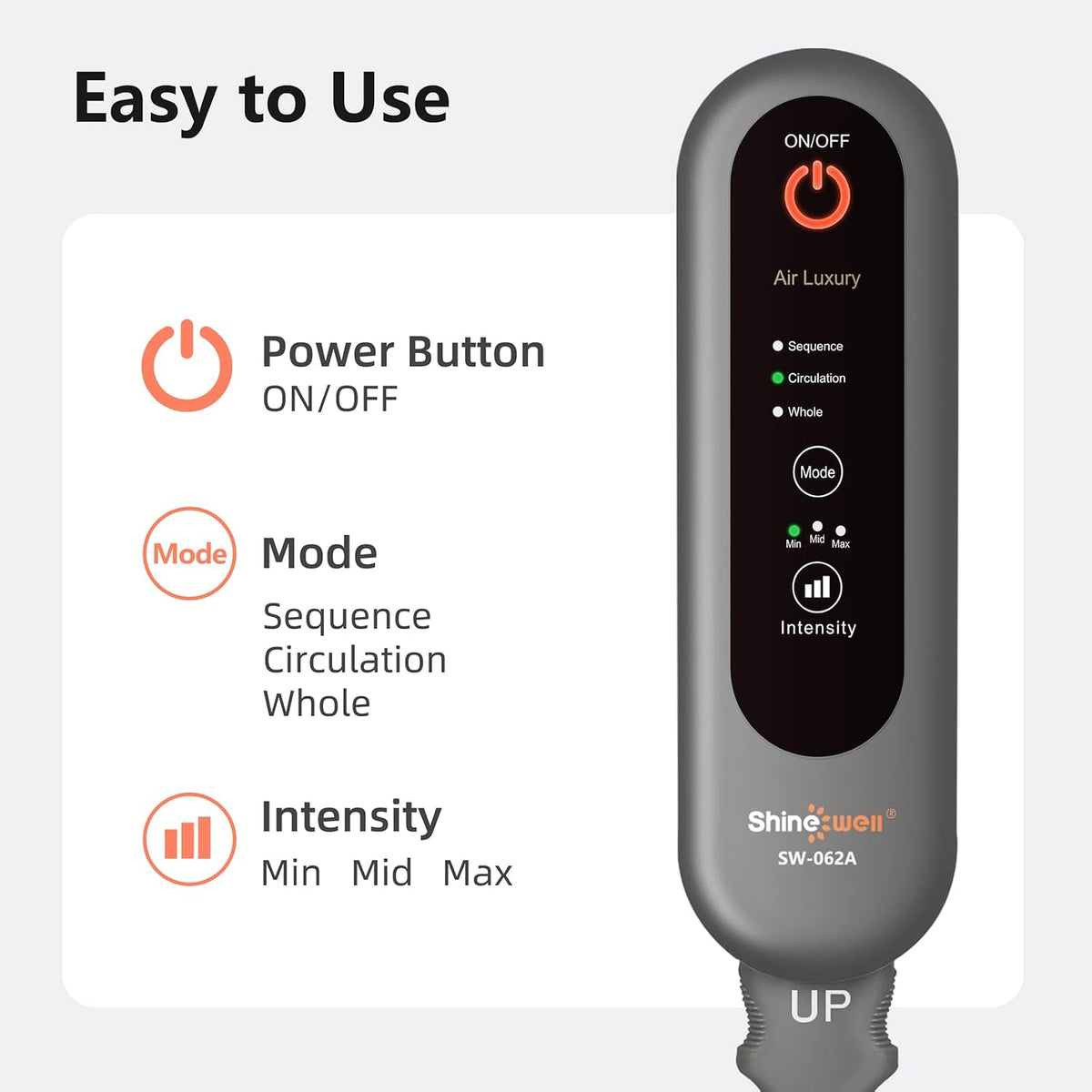 SHINE WELL Leg Compression Massager, Leg Massager for Circulation and Pain Relief, Air Compression Leg Massager with 3 Modes 3 Intensities 2 Extenders and Adjustable Wraps