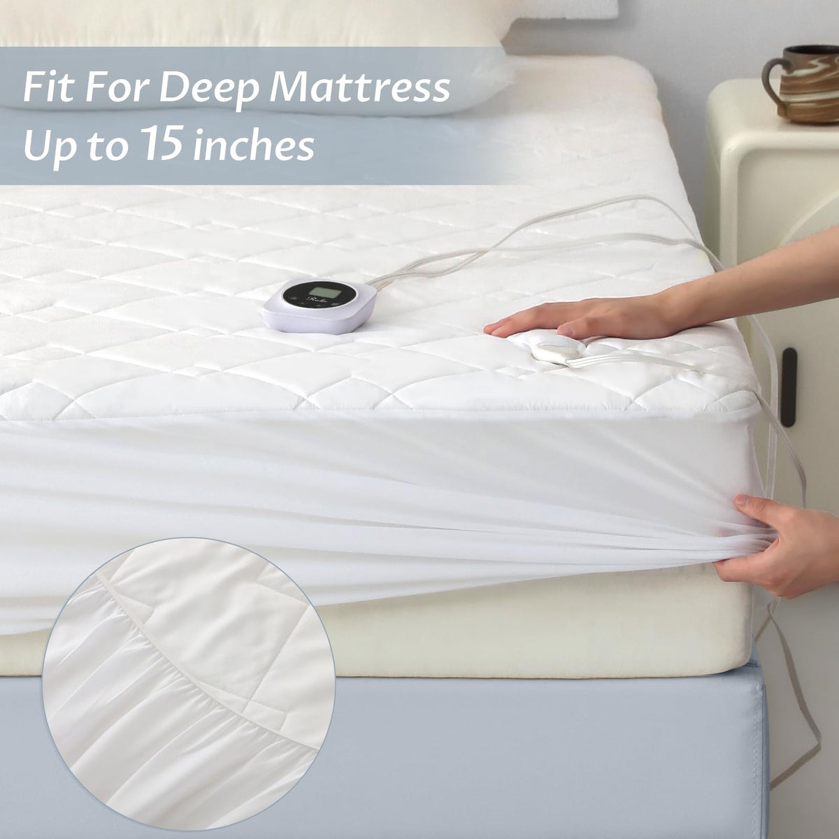 Heated Mattress Pad Queen with Preheat & Memory, 3D Air Fabric
