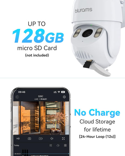 Outdoor Security Camera 2K Wired, 360° Pan Tilt, Color Night Vision