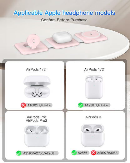 3 in 1 Charging Station, Foldable Magnetic Wireless Charger for iPhone & Watch