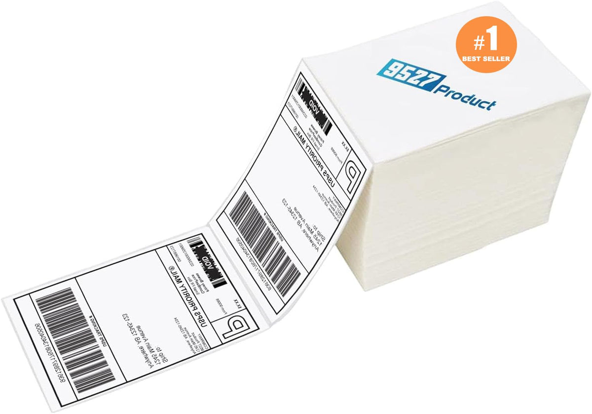 9527 Product Fanfold 4 x 6 Direct Thermal Labels White Perforated Shipping Labels, 500pcs per Stack,1 Stack