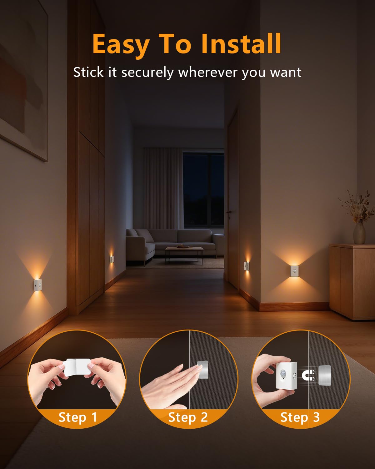 Motion Sensor Stair Lights Indoor, Rechargeable Magnetic Night Lights